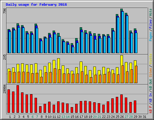 Daily usage for February 2016